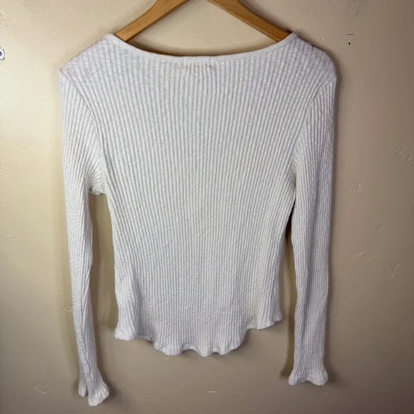 Anthropologie T.La Cinched VNeck Ribbed Top Cream Size Small Classic Boho - Picture 9 of 9